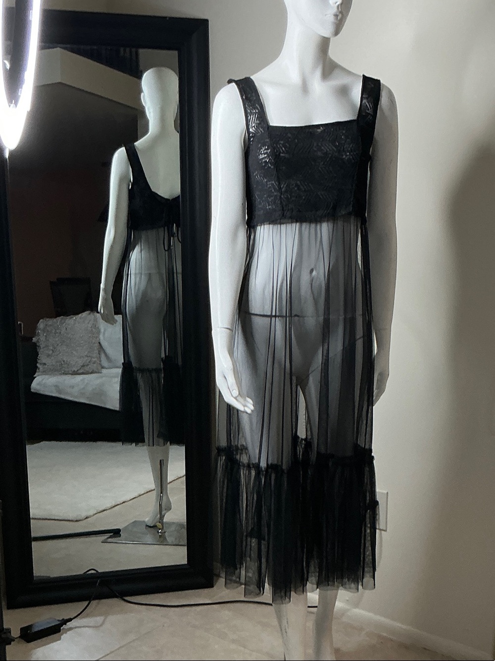 intimissimi Sheer Black Lace Midi Babydoll Chemise